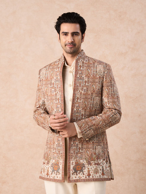 Manyavar Beige Royal Elegance Indo Western