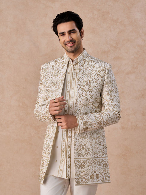 Manyavar Splendid Cream Georgette Indo Western