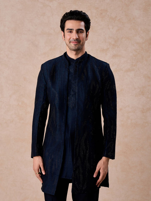 Manyavar Dark Blue Designer Indo Western