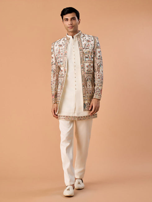 Manyavar Cream Georgette Elegance Indo Western