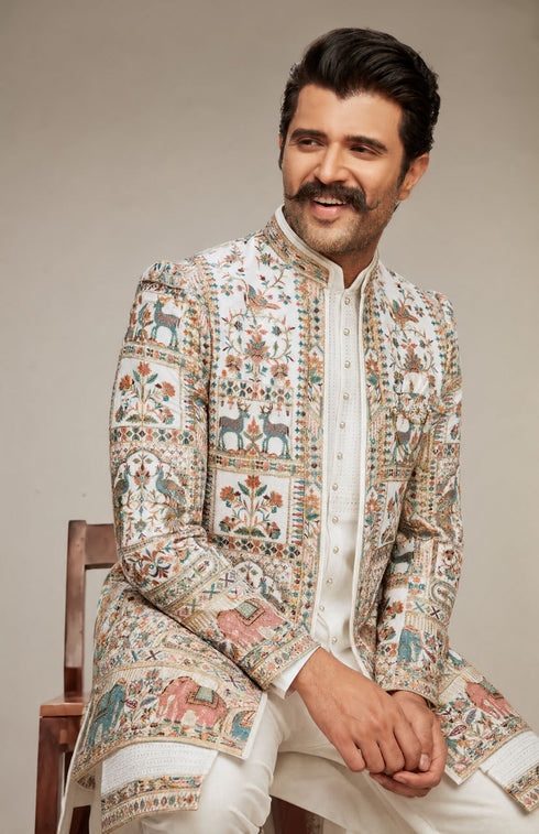 Manyavar Cream Georgette Elegance Indo Western