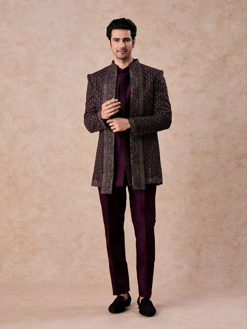Manyavar Purple Majesty Georgette Indo Western