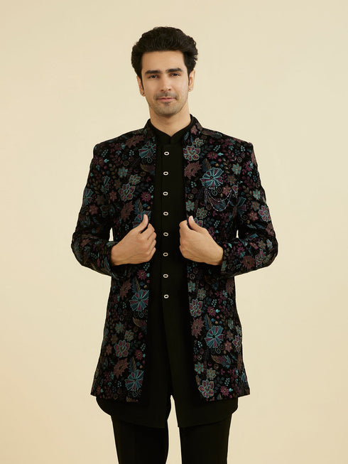 Manyavar Black Velvet Indo Western