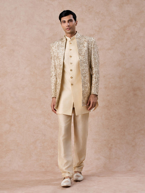 Manyavar Regal Beige Net Indo Western