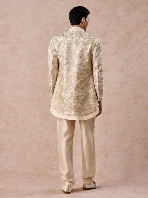 Manyavar Regal Beige Net Indo Western