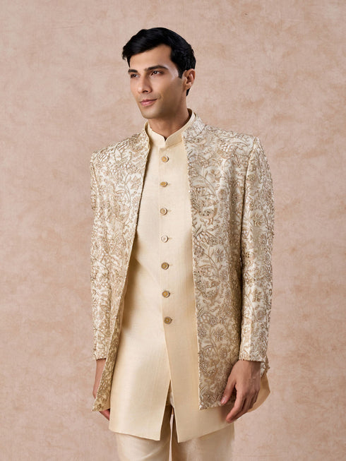 Manyavar Regal Beige Net Indo Western