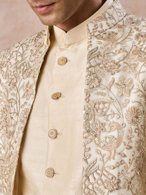 Manyavar Regal Beige Net Indo Western