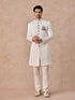 Manyavar Glistening Cream Satin Indo Western