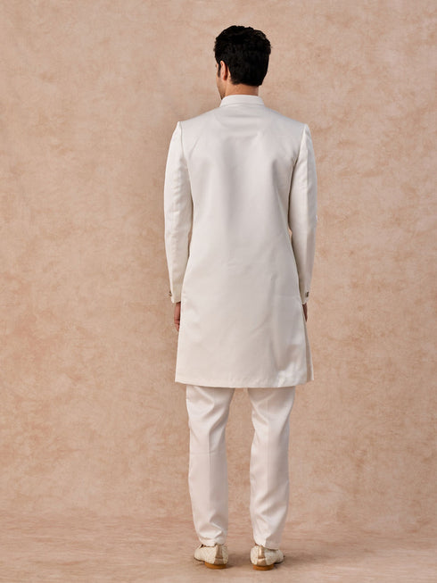 Manyavar Glistening Cream Satin Indo Western