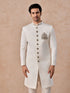 Manyavar Glistening Cream Satin Indo Western