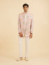 Manyavar Orange and Beige Blended Viscose Printed Indo Western Set
