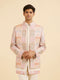 Manyavar Orange and Beige Blended Viscose Printed Indo Western Set