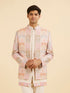 Manyavar Orange and Beige Blended Viscose Printed Indo Western Set