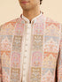 Manyavar Orange and Beige Blended Viscose Printed Indo Western Set