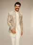 Manyavar Vijay's Light Grey & White Net Indo Western Set with Floral Embroidery
