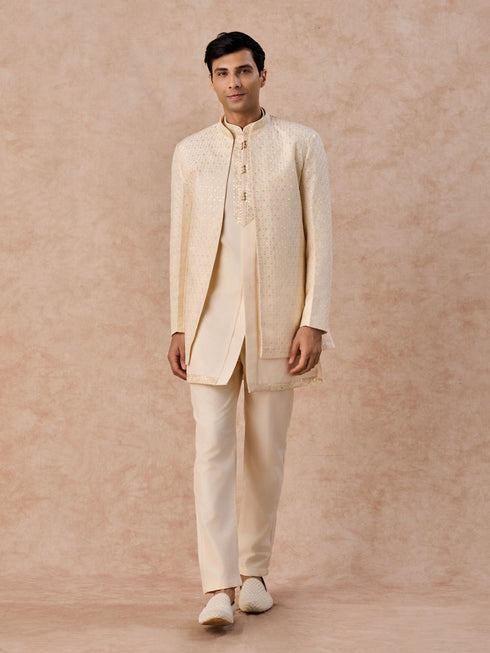 Manyavar Majestic Cream Indo Western Ensemble