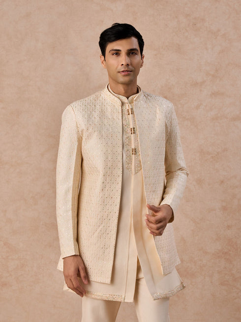 Manyavar Majestic Cream Indo Western Ensemble