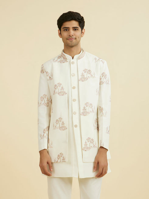 Manyavar Regal Cream Indo Western Set