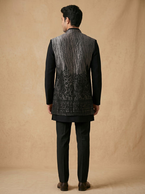 Manyavar Black Stone & Thread Work Indo Western Set