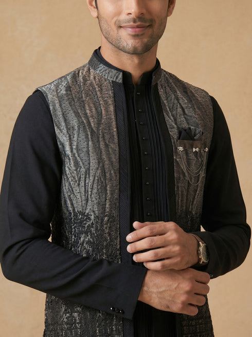 Manyavar Black Stone & Thread Work Indo Western Set