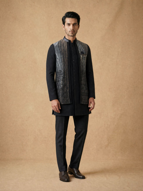 Manyavar Black Stone & Thread Work Indo Western Set