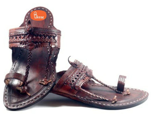 Vhaanfootwear Handmade Authentic Dark Brown Leather Kolhapuri Chappal for Men
