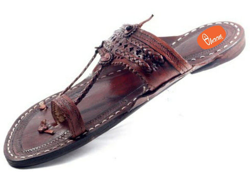 Vhaanfootwear Handmade Authentic Dark Brown Leather Kolhapuri Chappal for Men