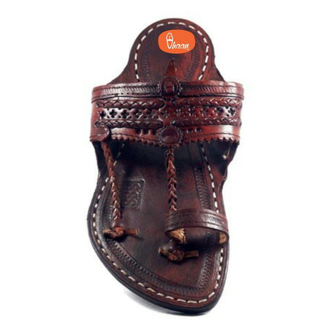 Vhaanfootwear Handmade Authentic Dark Brown Leather Kolhapuri Chappal for Men