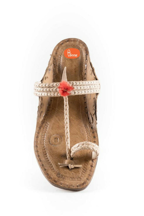 Vhaanfootwear Three Braided Pure Leather Handicraft Ladies Kolhapuri Chappal By Vhaan