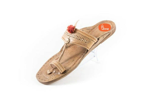 Vhaanfootwear Specially Handcrafted Moja Shape Red Gonda 4 Veni Kolhapuri Chappal For Women