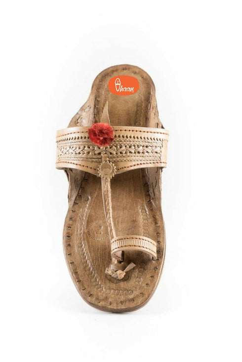 Vhaanfootwear Specially Handcrafted Moja Shape Red Gonda 4 Veni Kolhapuri Chappal For Women