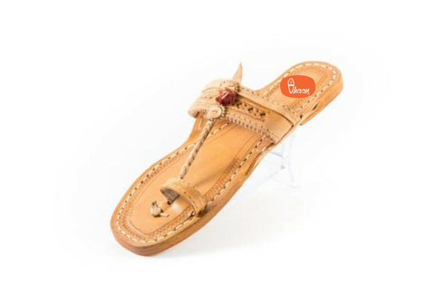Vhaanfootwear Yellow Moja T Shape Red Gonda Veni Belt Patta Detailed Punching Kolhapuri Chappal For Women