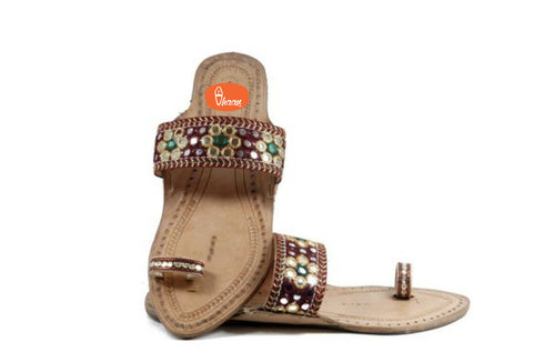 Vhaanfootwear Ruby Ladies Kolhapuri Chappal Embroidered With Authentic Handicraft