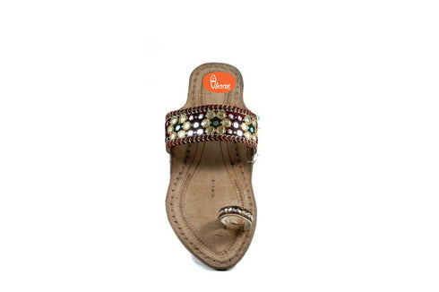 Vhaanfootwear Ruby Ladies Kolhapuri Chappal Embroidered With Authentic Handicraft