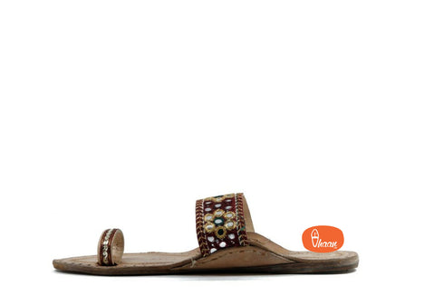 Vhaanfootwear Ruby Ladies Kolhapuri Chappal Embroidered With Authentic Handicraft