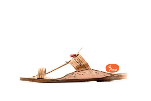 Vhaanfootwear Specially Handcrafted Ethnic Craft Moja Shape Red Gonda 4 Veni Belt Kolhapuri Chappal For Women