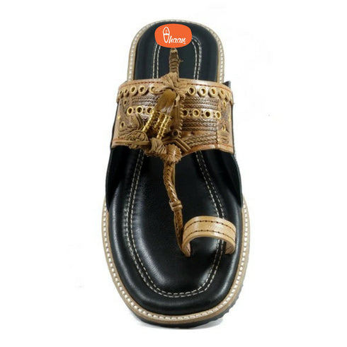 Vhaanfootwear Pure Leather Cushioned Anti Slippery Assal Kolhapuri Chappal For Men