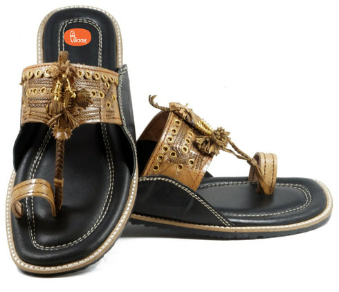 Vhaanfootwear Pure Leather Cushioned Anti Slippery Assal Kolhapuri Chappal For Men