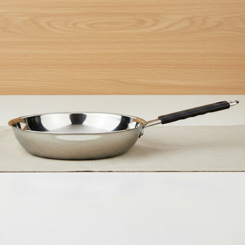 Vinod Stainless Steel Heavy Bottom Royal Fry Pan Dishwasher Safe Gas Stove and Induction Compatible Durable 22 Cm Frying Pan Soft Touch Handle Kitchen Utensil
