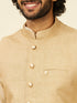 Manyavar Beige Fawn Self Patterned Nehru Jacket