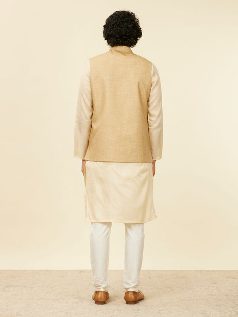 Manyavar Beige Fawn Self Patterned Nehru Jacket