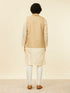Manyavar Beige Fawn Self Patterned Nehru Jacket