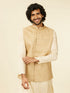 Manyavar Beige Fawn Self Patterned Nehru Jacket