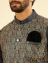 Manyavar Twilight Blue Ogee Patterned Jacket