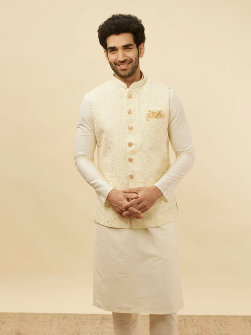 Manyavar Cream Paisley Patterned Jacket