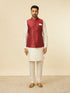 Manyavar Brick Red Jacket with Buta Motifs