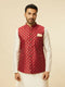 Manyavar Brick Red Jacket with Buta Motifs