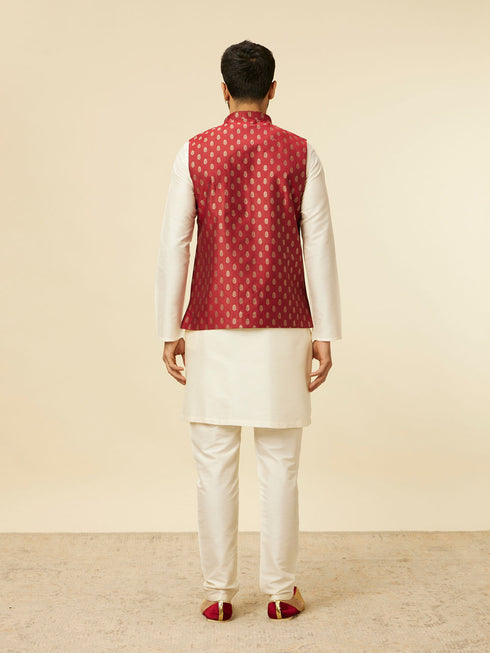 Manyavar Brick Red Jacket with Buta Motifs