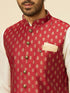 Manyavar Brick Red Jacket with Buta Motifs