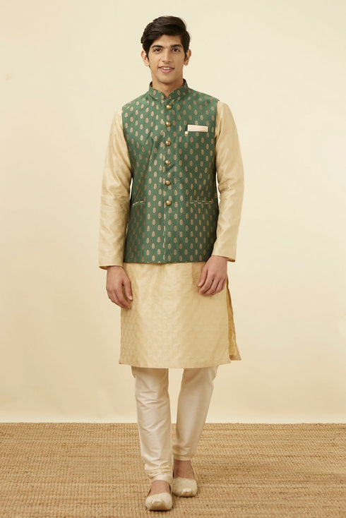 Manyavar Bottle Green Jacket With Golden Motifs